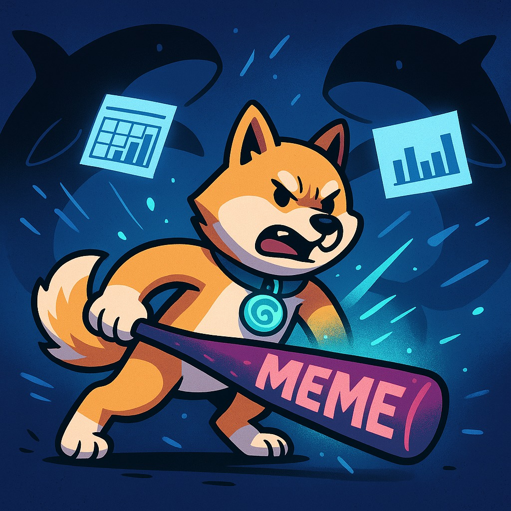 Dog swings neon MEME bat